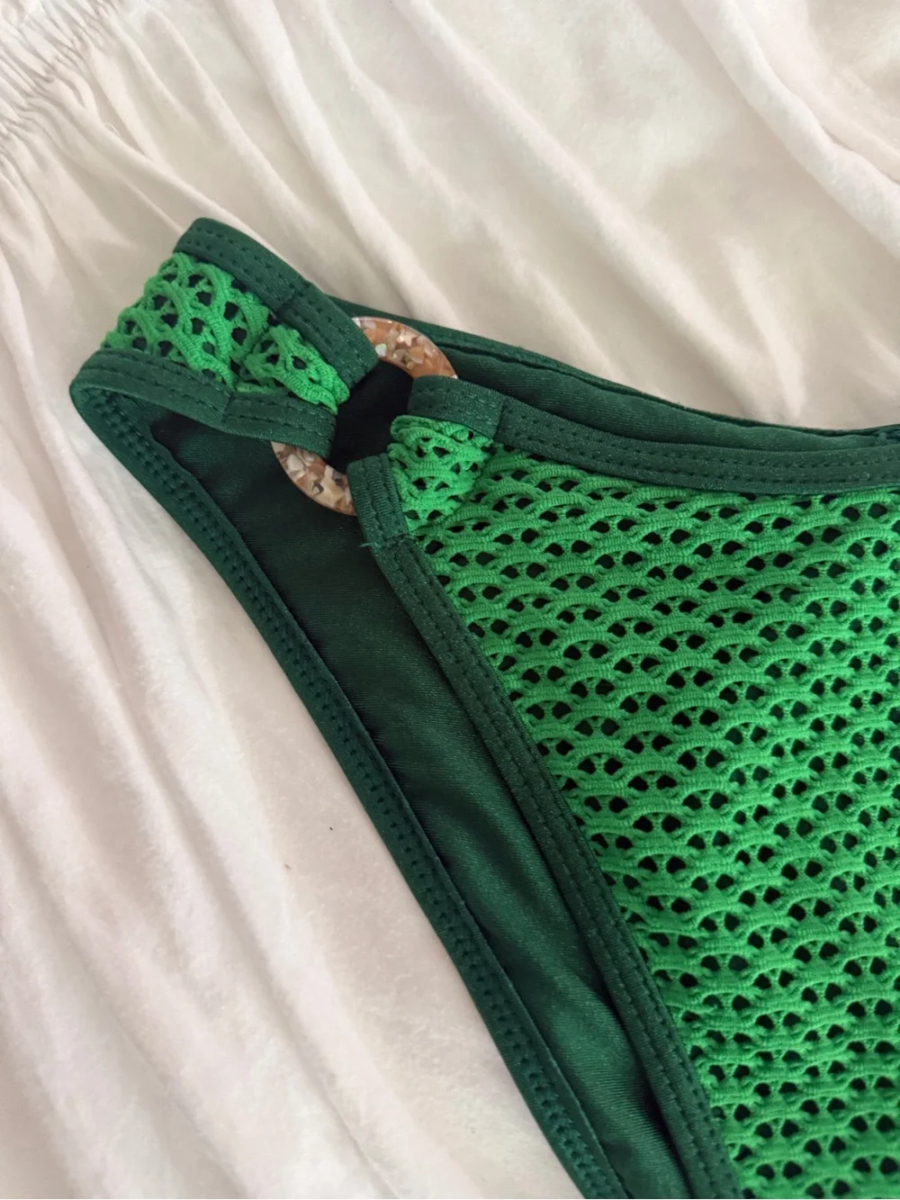 Samiol Green Crochet Mesh Ring Bikini Set Medium Coverage Bottom Size S